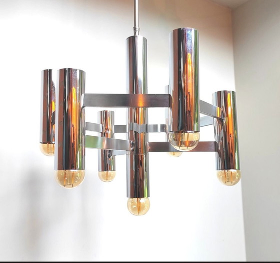 Image 1 of Gaetano Sciolari For Boulanger Chrome Chandelier 