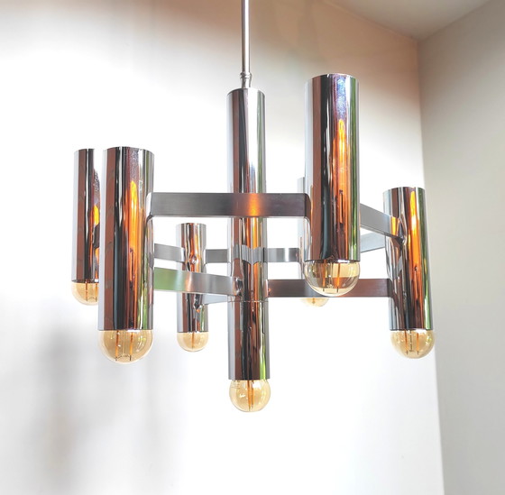 Image 1 of Gaetano Sciolari For Boulanger Chrome Chandelier 