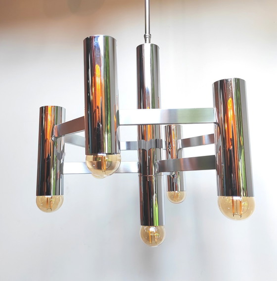 Image 1 of Gaetano Sciolari For Boulanger Chrome Chandelier 