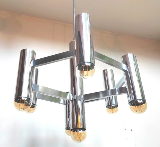 Image 1 of Gaetano Sciolari For Boulanger Chrome Chandelier 