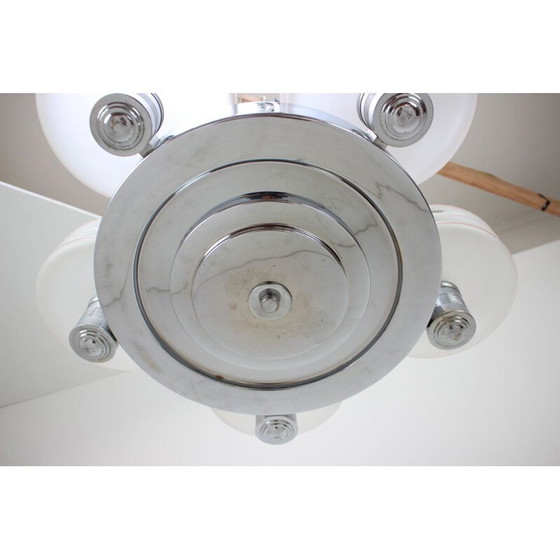 Image 1 of Vintage art deco kroonluchter van metaal en glas, Tsjecho-Slowakije 1930