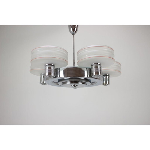 Vintage art deco kroonluchter van metaal en glas, Tsjecho-Slowakije 1930