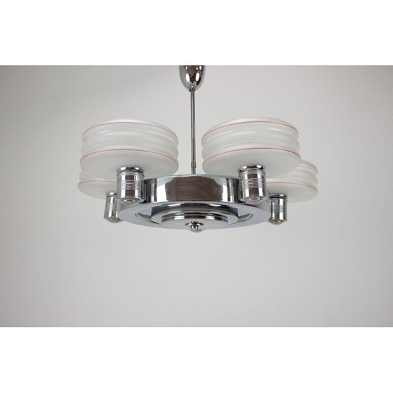 Image 1 of Vintage art deco kroonluchter van metaal en glas, Tsjecho-Slowakije 1930