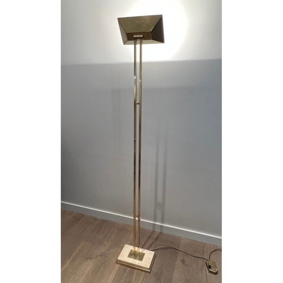 Image 1 of Vintage parket vloerlamp in messing en travertijn, Frankrijk 1970