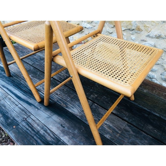 Image 1 of Paar vintage klapstoelen van gebogen hout en rotan voor Habitat, 1970-1980