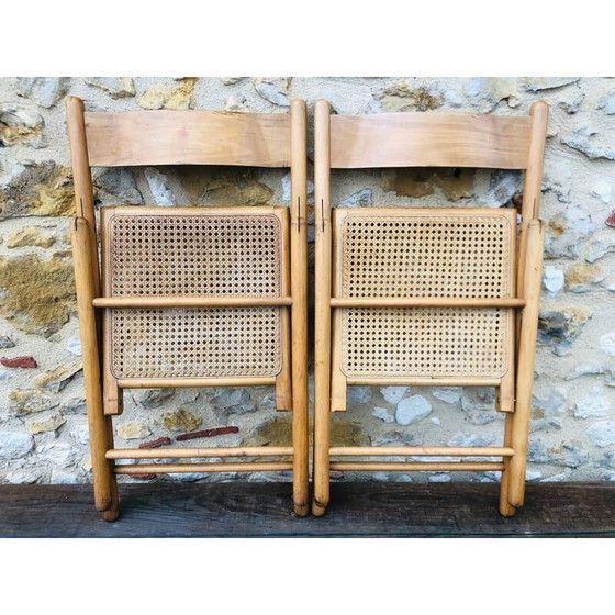 Image 1 of Paar vintage klapstoelen van gebogen hout en rotan voor Habitat, 1970-1980