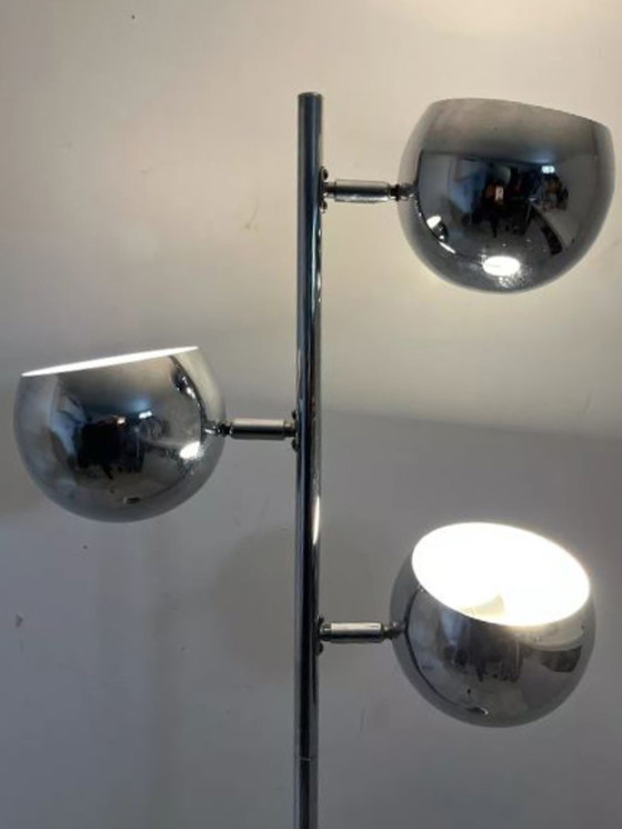 Image 1 of Vloerlamp Vintage Oogbol Verchroomde Tulp Voet - 3 Verstelbare Bollen