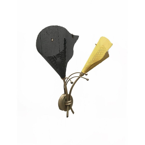 Image 1 of Vintage ijzeren en messing wandlamp van Kobis en Lorence, 1950