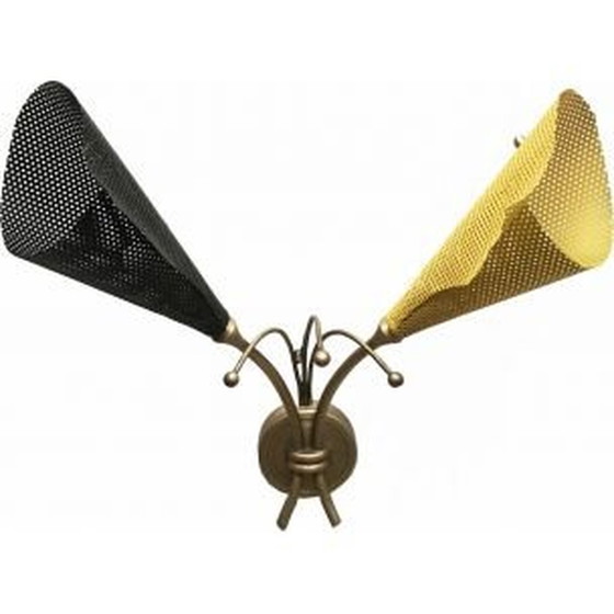 Image 1 of Vintage ijzeren en messing wandlamp van Kobis en Lorence, 1950