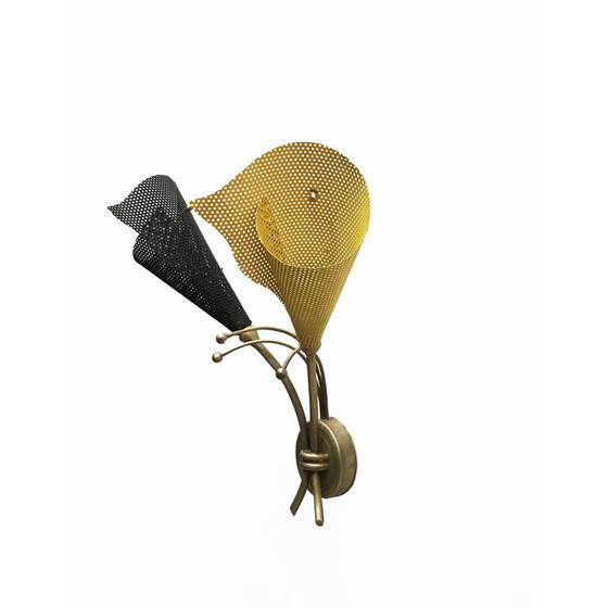 Image 1 of Vintage ijzeren en messing wandlamp van Kobis en Lorence, 1950