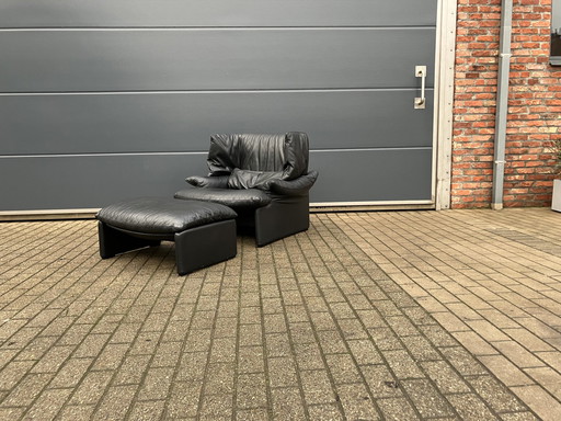 Cassina Portovenere 1Zit+Poef Origineel Zwart Leder Topstaat