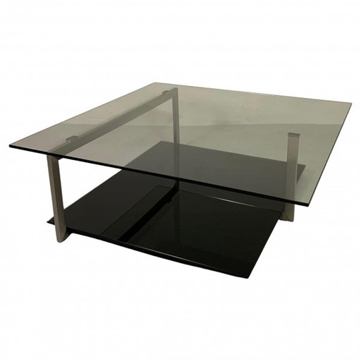 Glazen salontafel, 110 x 110 cm, Rolf Benz en Metaform Style - jaren 1990