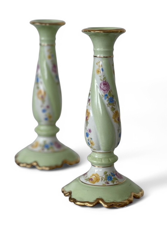 Image 1 of Limoges Porseleinen Kandelaars Frankrijk Vintage M.T Nicolas
