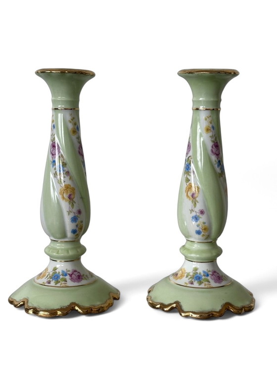 Image 1 of Limoges Porseleinen Kandelaars Frankrijk Vintage M.T Nicolas
