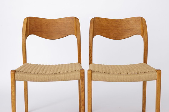 Image 1 of Paar Niels Moller stoelen, model 71 Eik, 1950 Vintage Deens