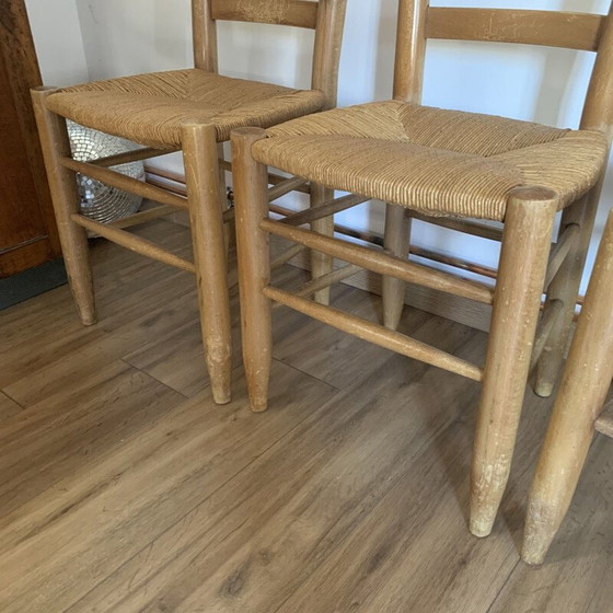 Image 1 of Set van 4 vintage stoelen van hout en stro