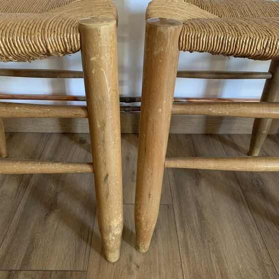 Image 1 of Set van 4 vintage stoelen van hout en stro