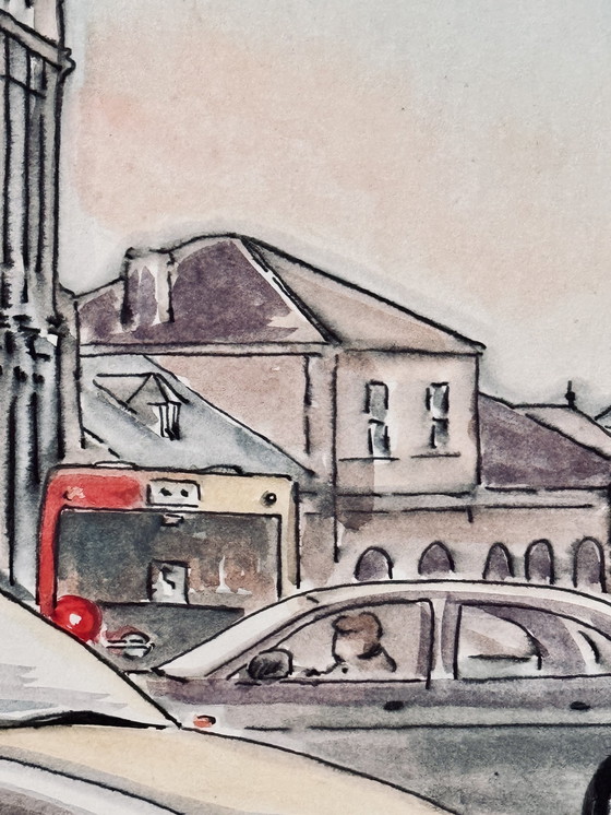 Image 1 of Jean Dengis ( 1943 ) Prachtige tekening " Verviers La Gare " 1998 / Zeer Goede Kwaliteit