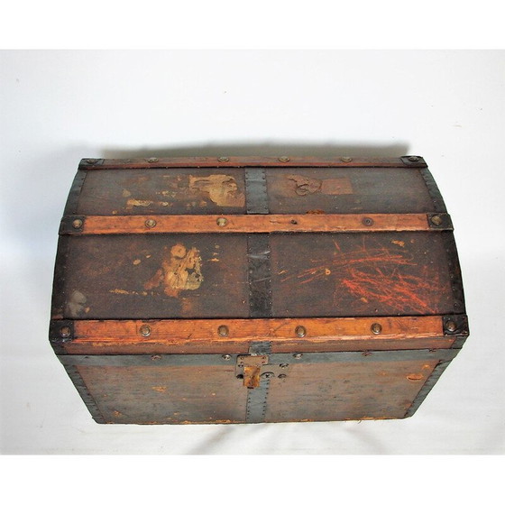 Image 1 of Vintage houten en metalen kist, 1900