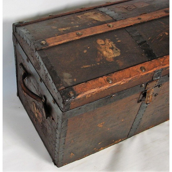 Image 1 of Vintage houten en metalen kist, 1900