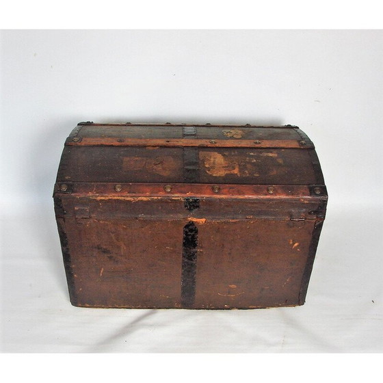 Image 1 of Vintage houten en metalen kist, 1900