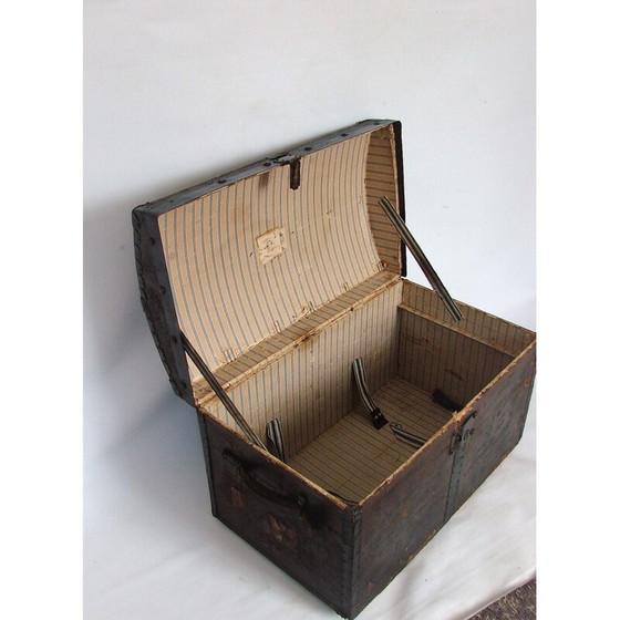 Image 1 of Vintage houten en metalen kist, 1900