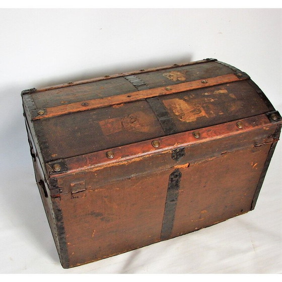 Image 1 of Vintage houten en metalen kist, 1900