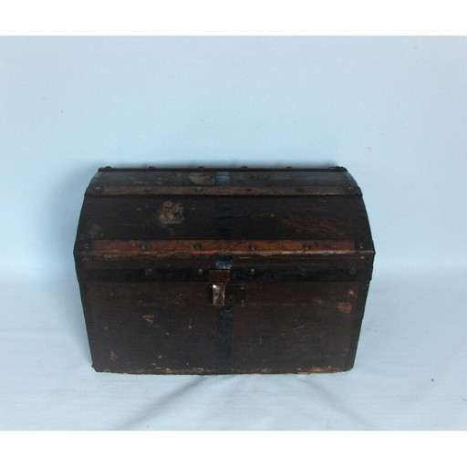 Vintage houten en metalen kist, 1900