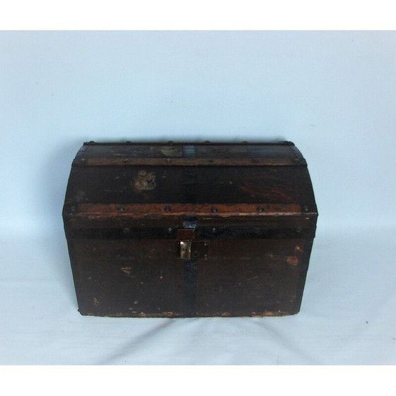 Image 1 of Vintage houten en metalen kist, 1900