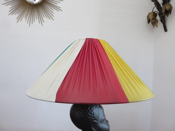 Image 1 of Matzwarte keramische "Afrikaanse vrouw" lamp jaren 50-60