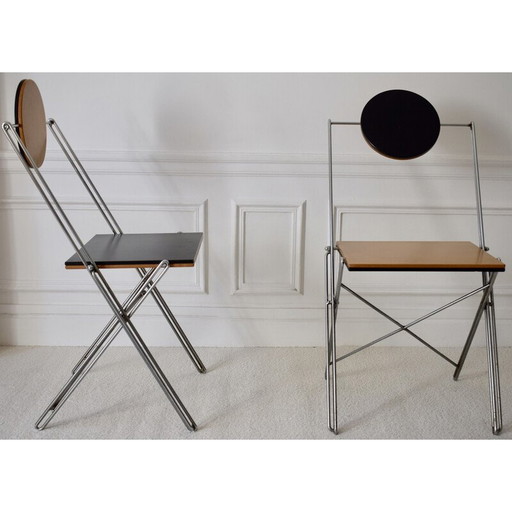 Paar vintage R.J.C draadstalen stoelen van René-Jean Caillette voor Via Diffusion, Frankrijk 1986