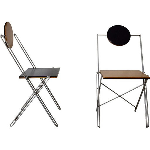 Paar vintage R.J.C draadstalen stoelen van René-Jean Caillette voor Via Diffusion, Frankrijk 1986