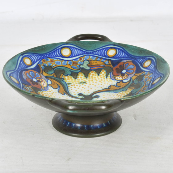 Image 1 of Corona Gouds Plateel - Art Deco Schaal met Handvatten