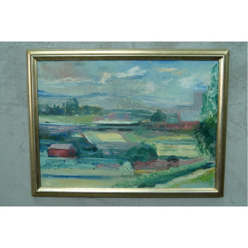 Vintage impressionistisch landschap in olieverf op doek door Carl-Erik Billström Zweden 1970