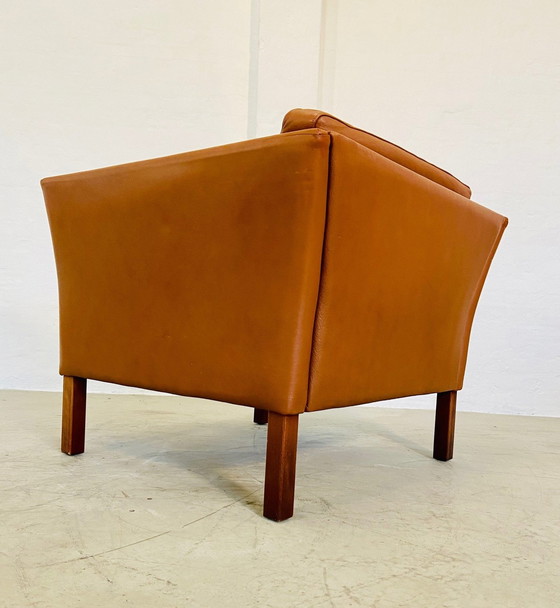 Image 1 of Mid Century Vintage Scandinavische Leren Loungestoel In Cognac Leer