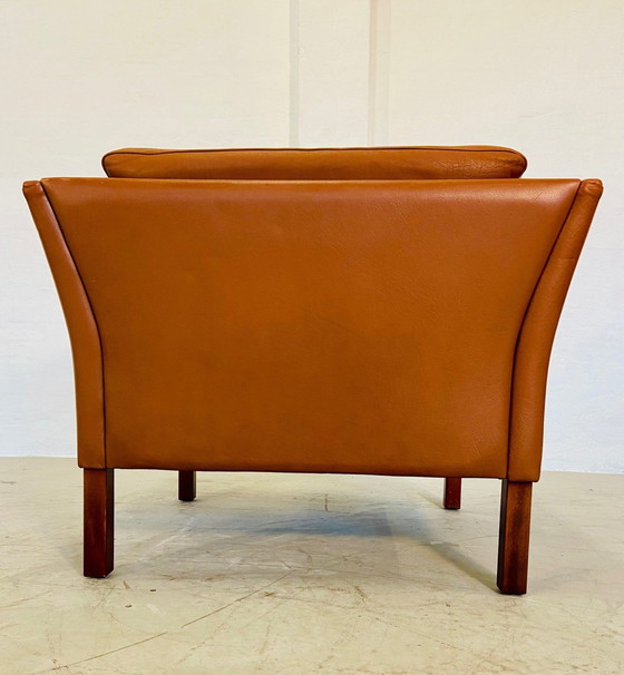 Image 1 of Mid Century Vintage Scandinavische Leren Loungestoel In Cognac Leer