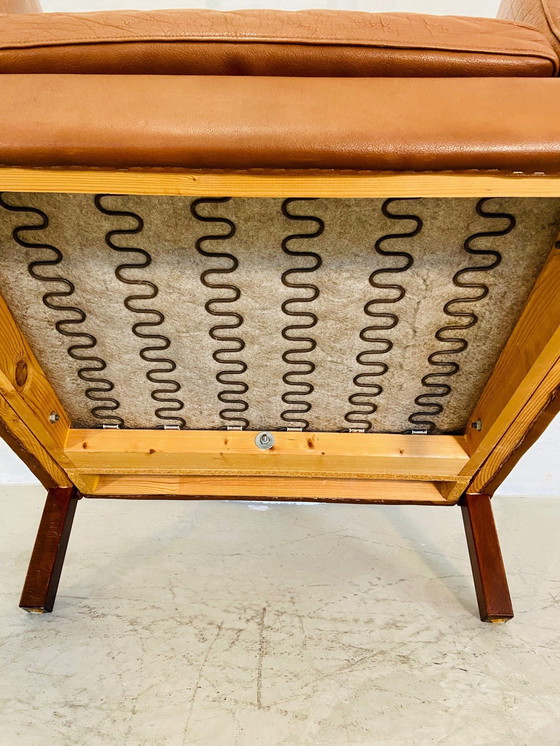 Image 1 of Mid Century Vintage Scandinavische Leren Loungestoel In Cognac Leer
