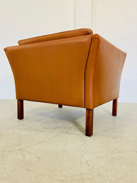 Image 1 of Mid Century Vintage Scandinavische Leren Loungestoel In Cognac Leer