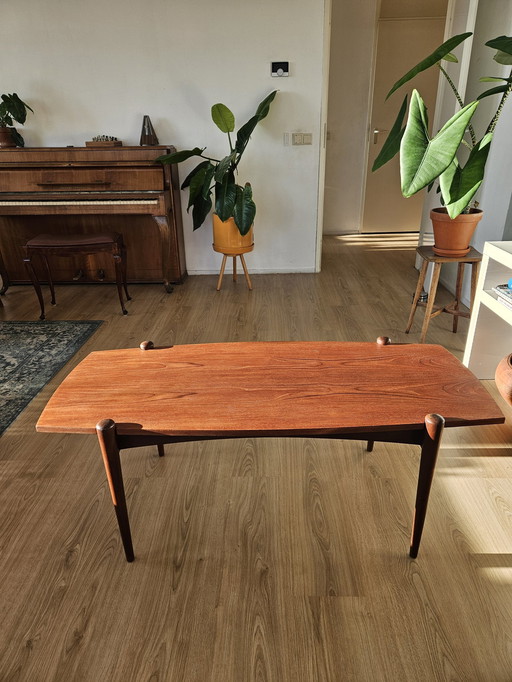 Vintage teak salontafel met omkeerbaar blad 