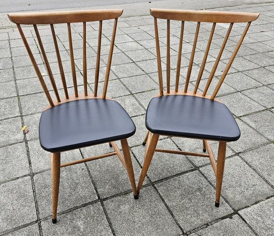 Image 1 of 2x Teakhouten Scandinavische Eetkamerstoelen - Jaren '60