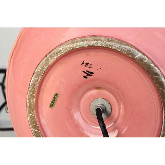 Image 1 of Vintage Majolica keramiek en textiel tafellamp, Italië 1970