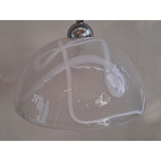 Image 1 of Vintage Murano wit glazen hanglamp, 1970