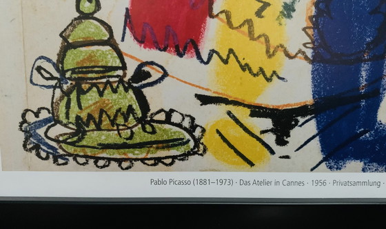 Image 1 of Pablo Picasso, "Het Atelier In Cannes, 1956”. Met Lijst. Offsetlithografie. Gemaakt Op Premium Papier.