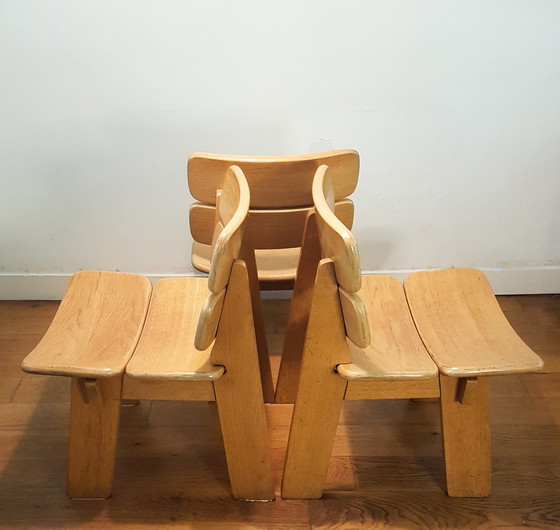 Image 1 of 3X Constructivist / Brutalist Bijzetstoelen In Eiken