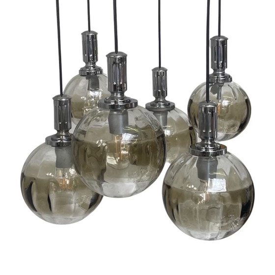 Image 1 of Massive - Cascade - Vintage hanglamp uit de jaren 60 - Inclusief bijpassende kap - Rookglas