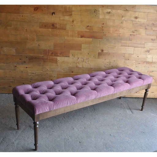 Vintage Button Tufted Bank bekleed met fluweel en met houten poten