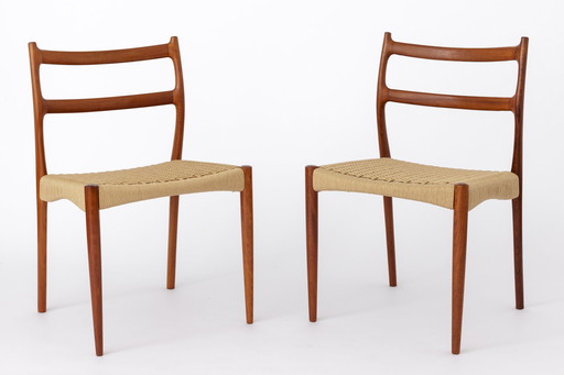 2 Søren Ladefoged stoelen, teak, jaren 1960, papercord zitting, eetkamerstoelen, set van 2