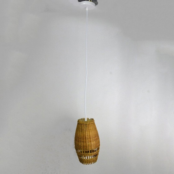 Image 1 of Vintage rieten en kunststof hanglamp, Denemarken 1960