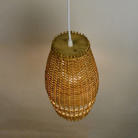 Image 1 of Vintage rieten en kunststof hanglamp, Denemarken 1960