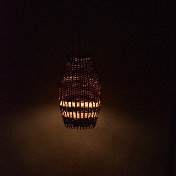 Image 1 of Vintage rieten en kunststof hanglamp, Denemarken 1960